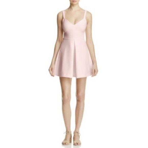 LIKELY pink delancey v neck flare mini dress size US 10 $178 - Picture 1 of 8
